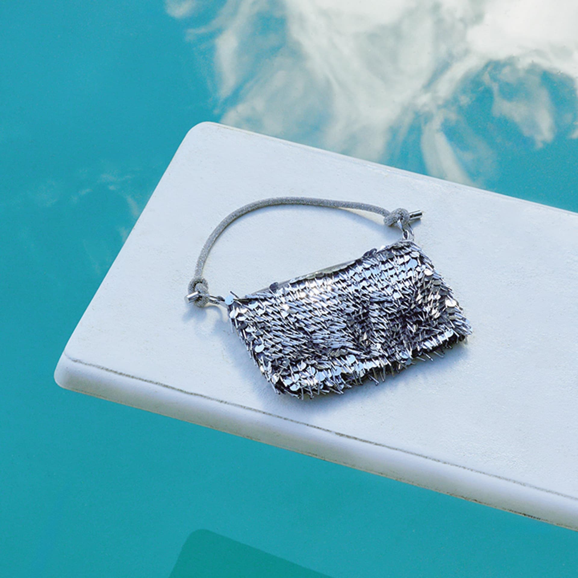 EGO Shimmer Diamante Knotted Strap Shoulder Bag In Silver Disc Sequin, Women's Size UK 0