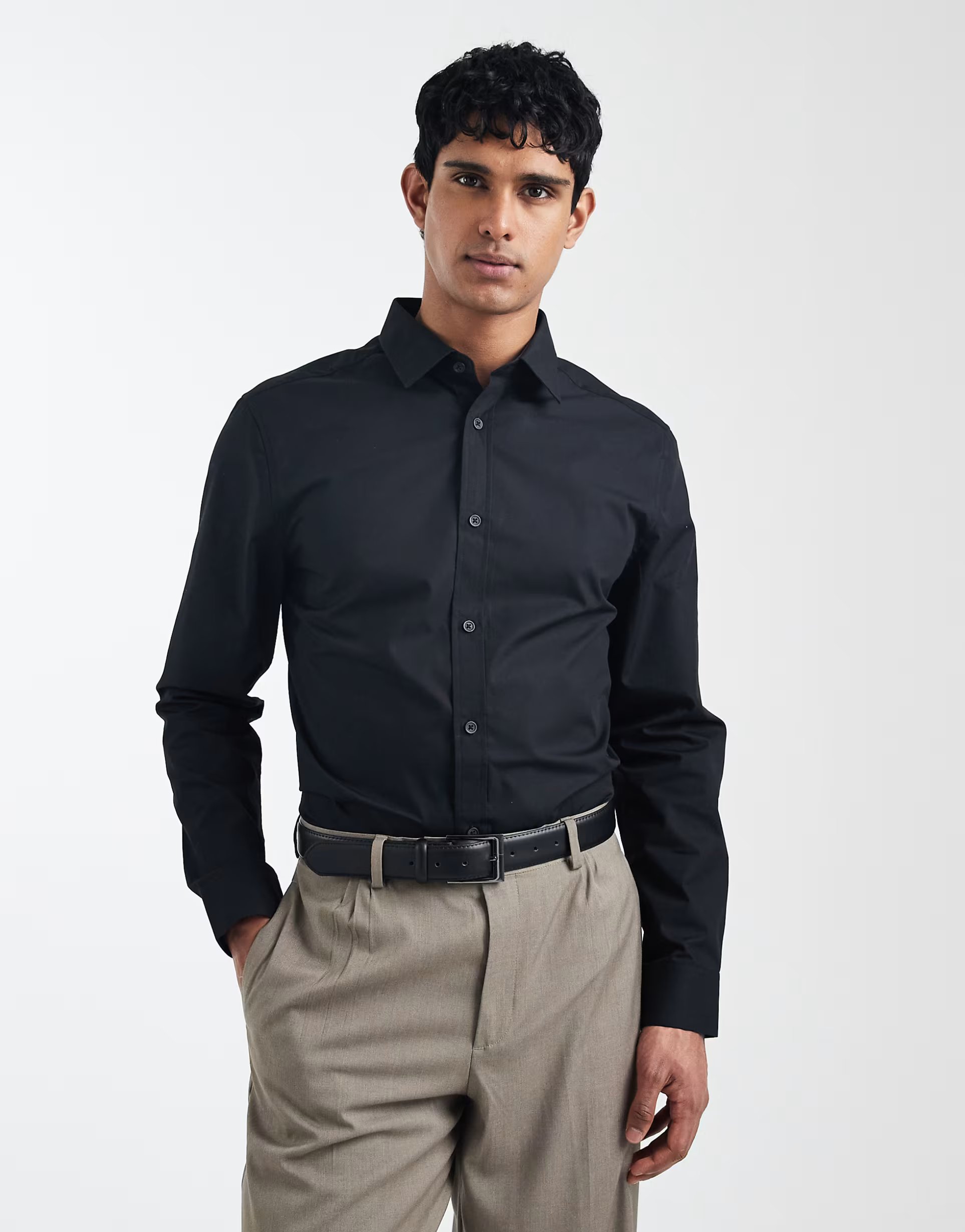 ASOS ASOS DESIGN regular fit smart poplin shirt in black - 1
