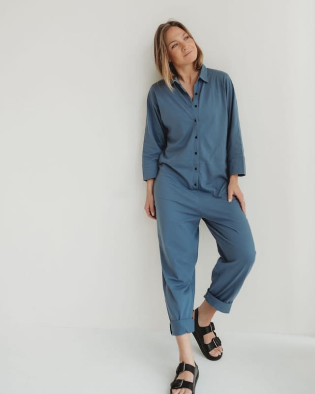 Turtledove London Turtledove London Women's Shana Blue Collared Jumpsuit - 3