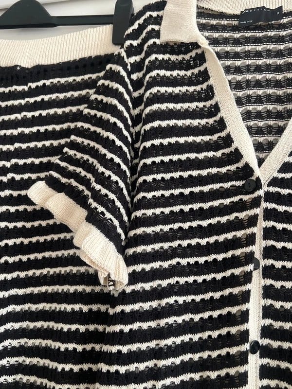 ASOS Black & Cream Striped Crochet Trouser Set/ Coord