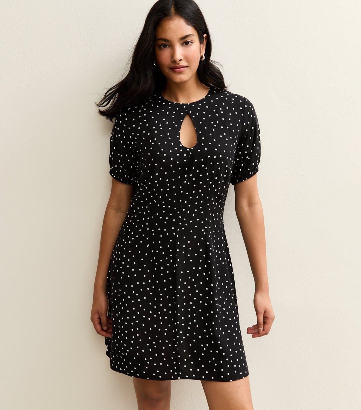 New Look Women's Black Polka Dot Keyhole Mini Dress New Look