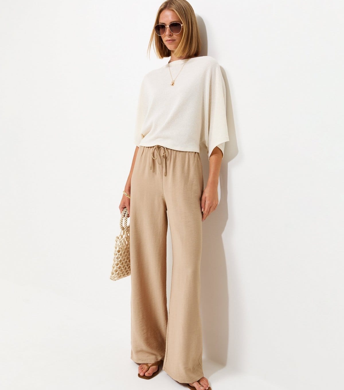 New Look Stone Woven Wide Leg Trousers