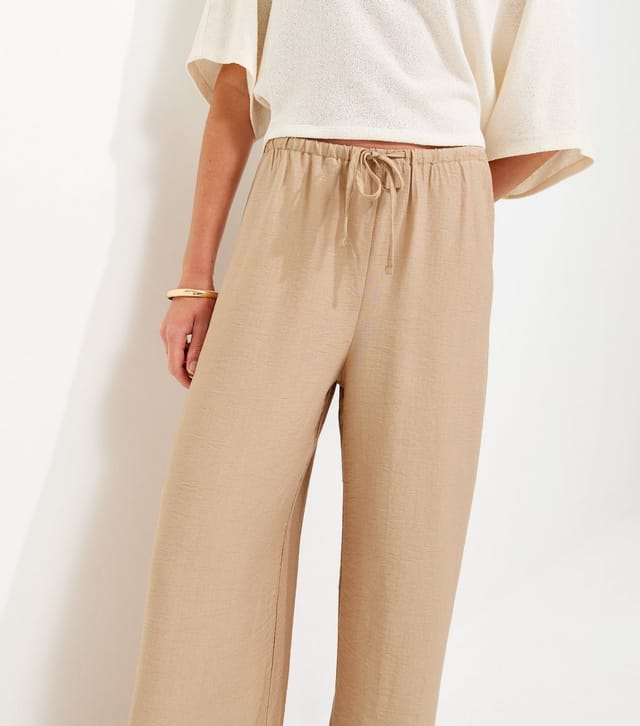 New Look Women's Stone Woven Drawstring Wide Leg Trousers New Look - 2