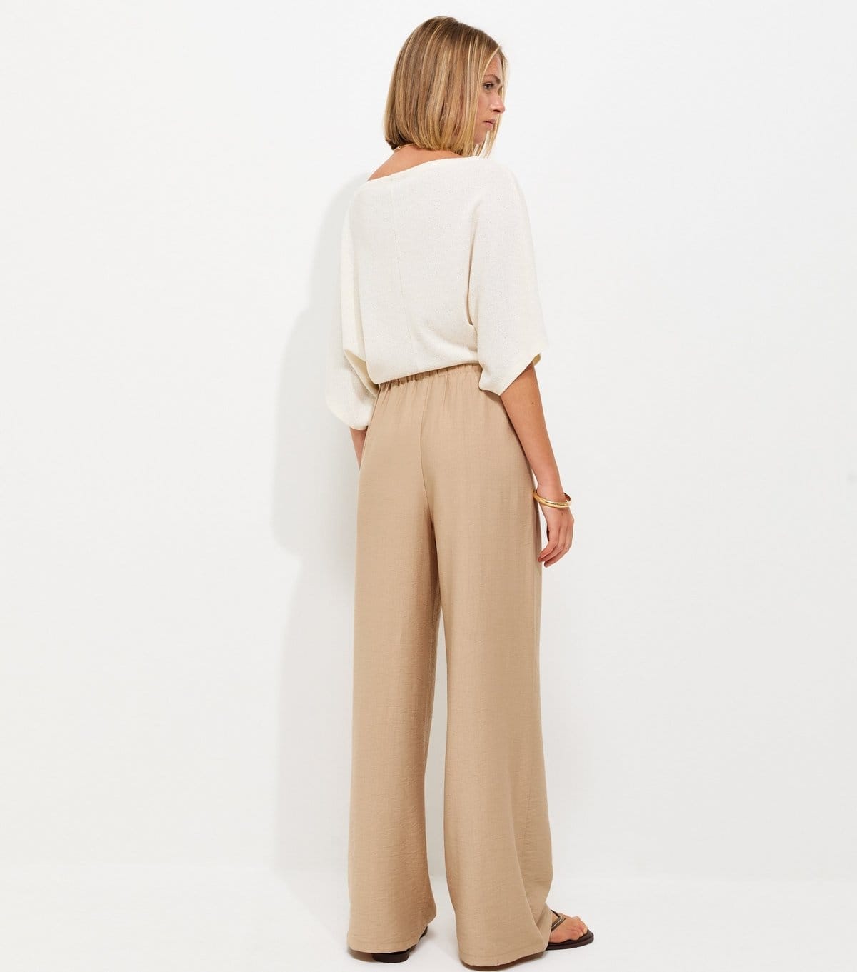 New Look Women's Stone Woven Drawstring Wide Leg Trousers New Look - 4