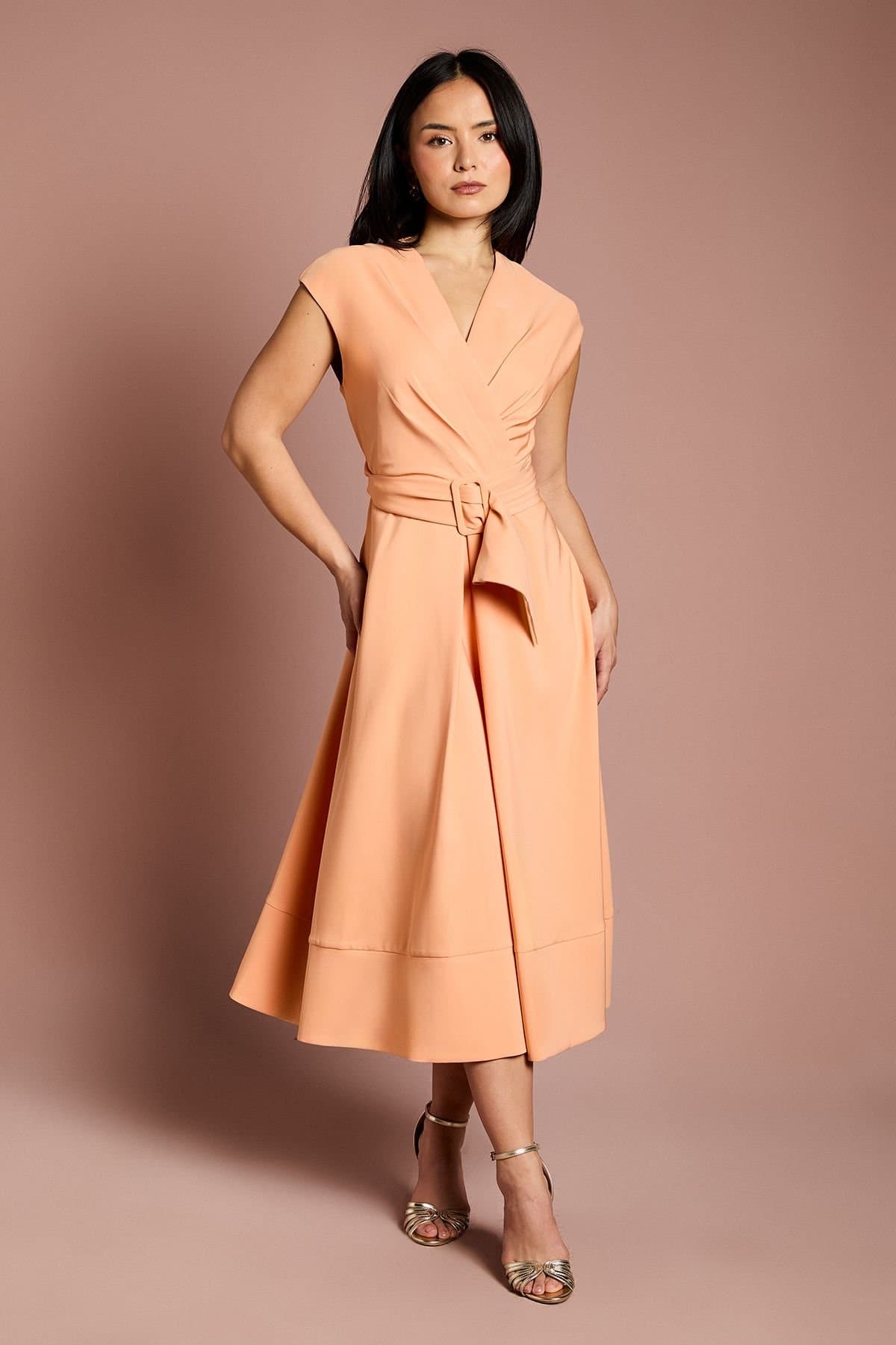 Coast Coast Women's Petite Belted Crepe Dress in Coral