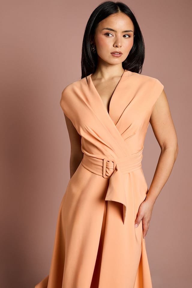 Coast Coast Women's Petite Belted Crepe Dress in Coral - 2