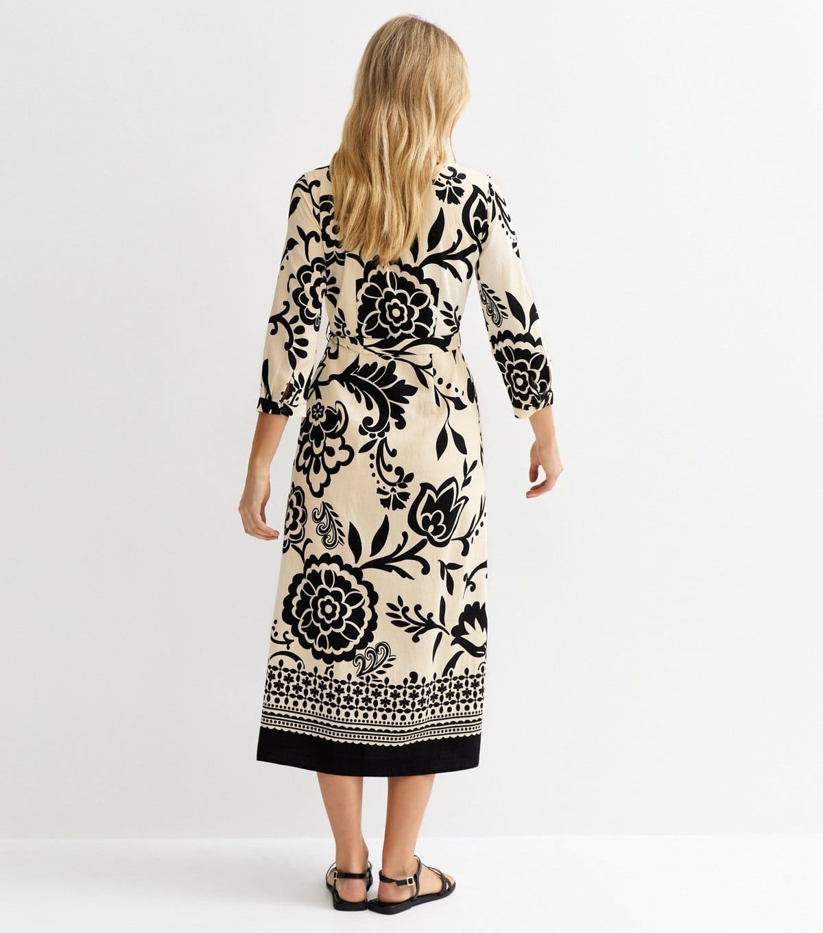 New Look Women's Cream Floral Border Tile Print Midi Shirt Dress New Look - 4