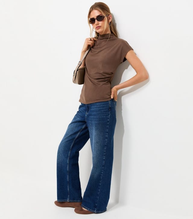 New Look Women's Dark Mink Soft Touch Draped High Neck T-Shirt New Look - 3