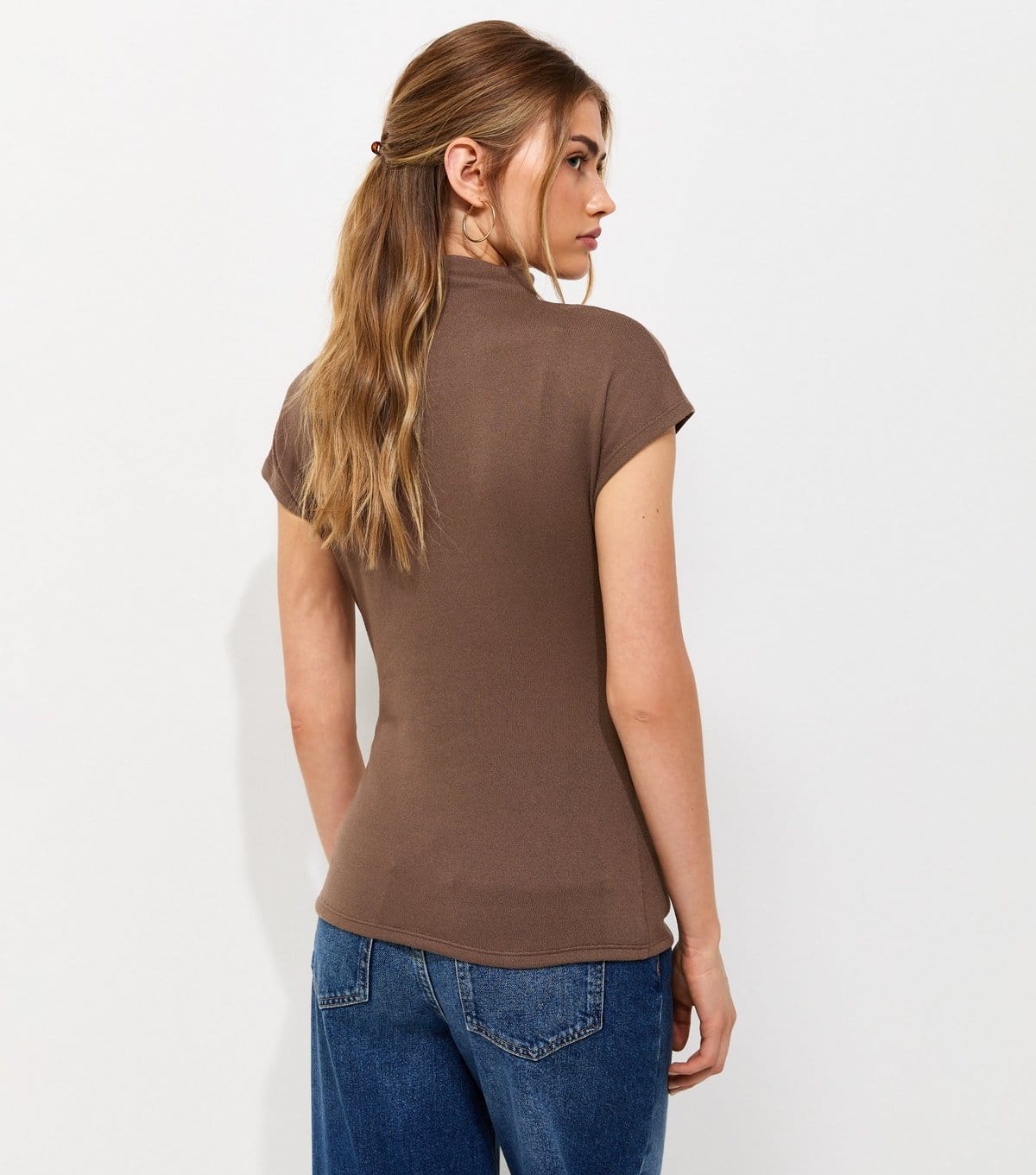 New Look Women's Dark Mink Soft Touch Draped High Neck T-Shirt New Look - 4