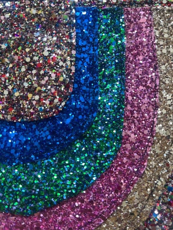no brand Super sparkly rainbow bag/clutch with wristlet.  Good size brand new unworn.  Very glittery! Cute