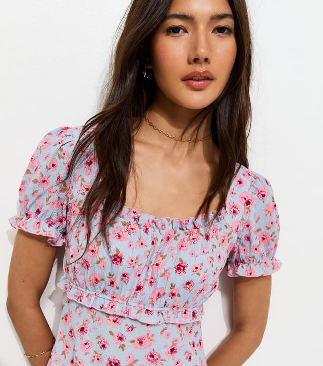 New Look Women's Blue Floral Print Crinkle Texture Mini Dress New Look - 2