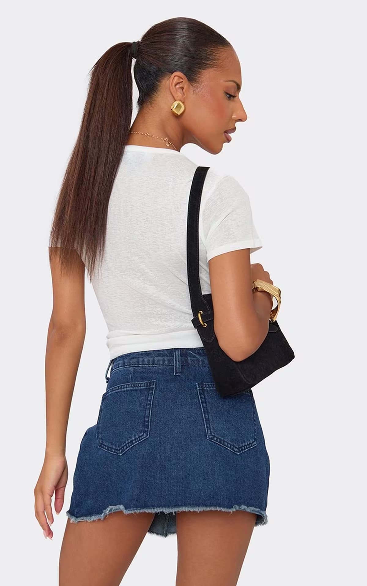 EGO Low Rise Frayed Hem Pleated Mini Skirt In Indigo Blue Denim, Women's Size UK 6