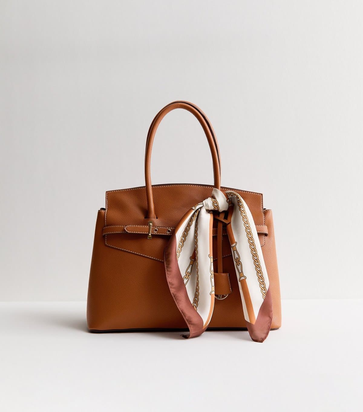 New Look Brown Faux Leather Belted Scarf Trim Tote bag Vegan New Look