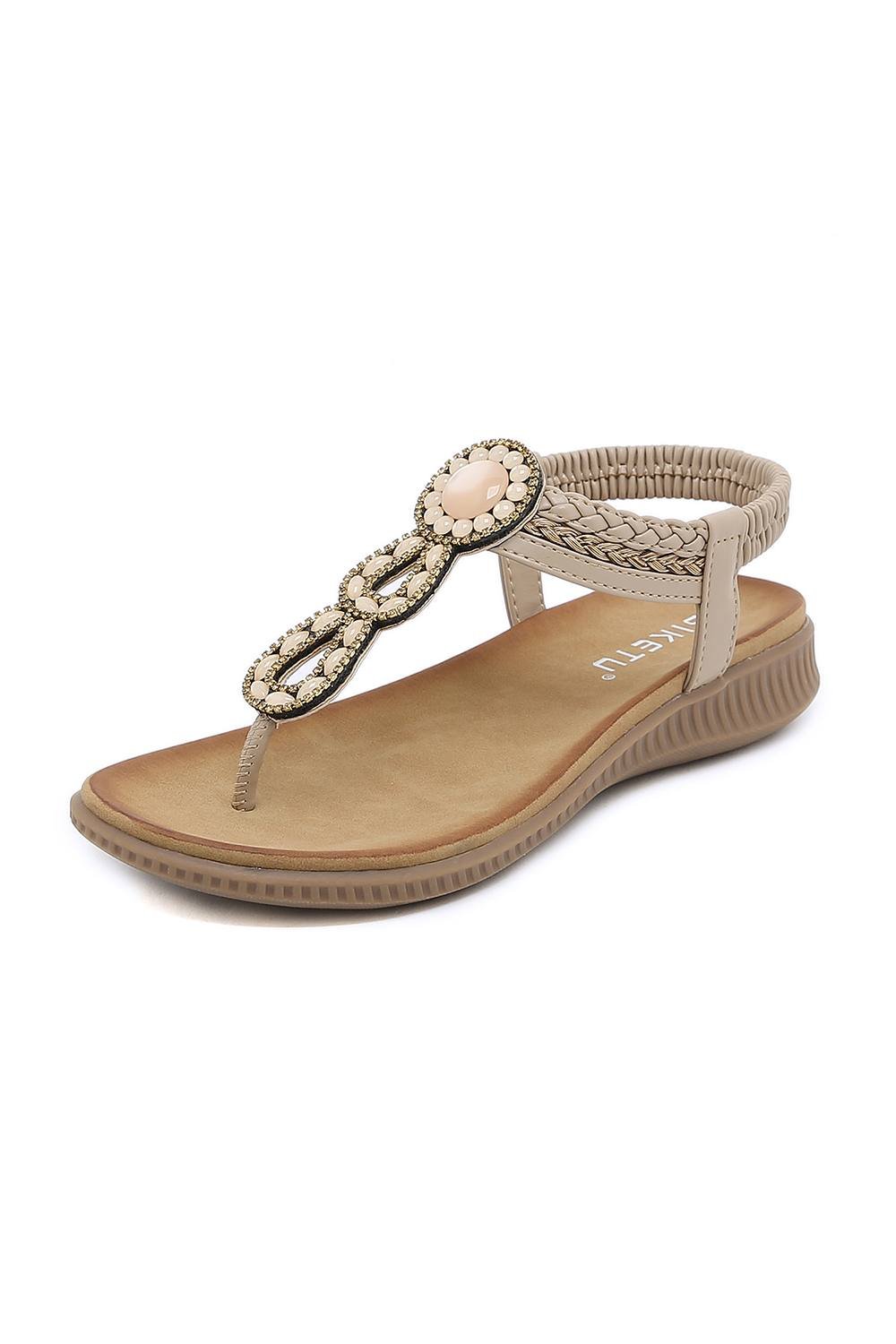 MODISHION MODISHION Women's Boho Casual Rhinestone Beach Sandals in Beige - 2