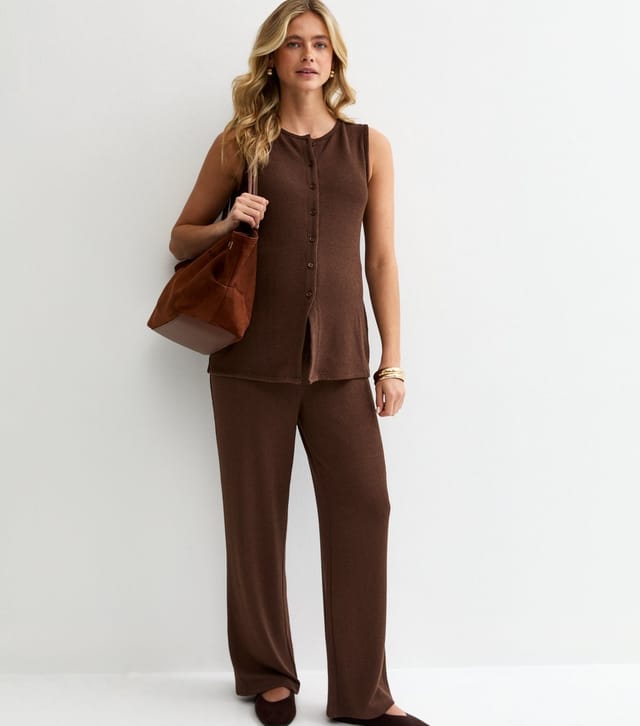 New Look Women's Maternity Dark Brown Textured Wide Leg Trousers New Look - 2
