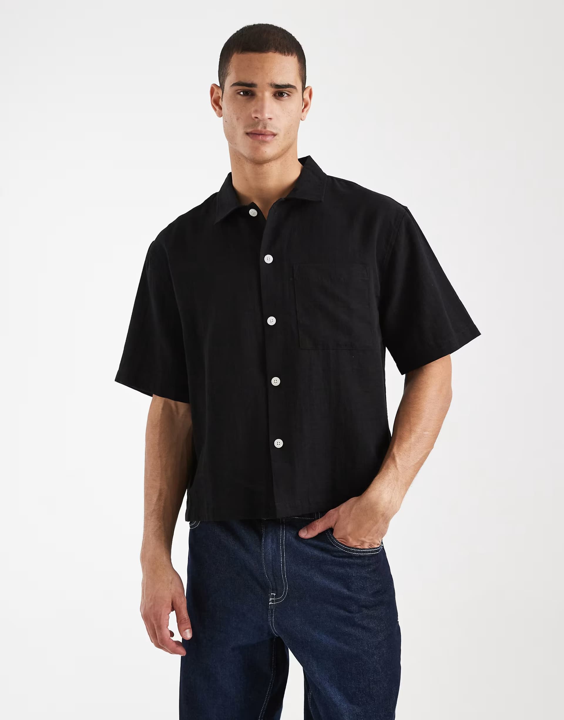ASOS Cotton On ventura short sleeve shirt in black