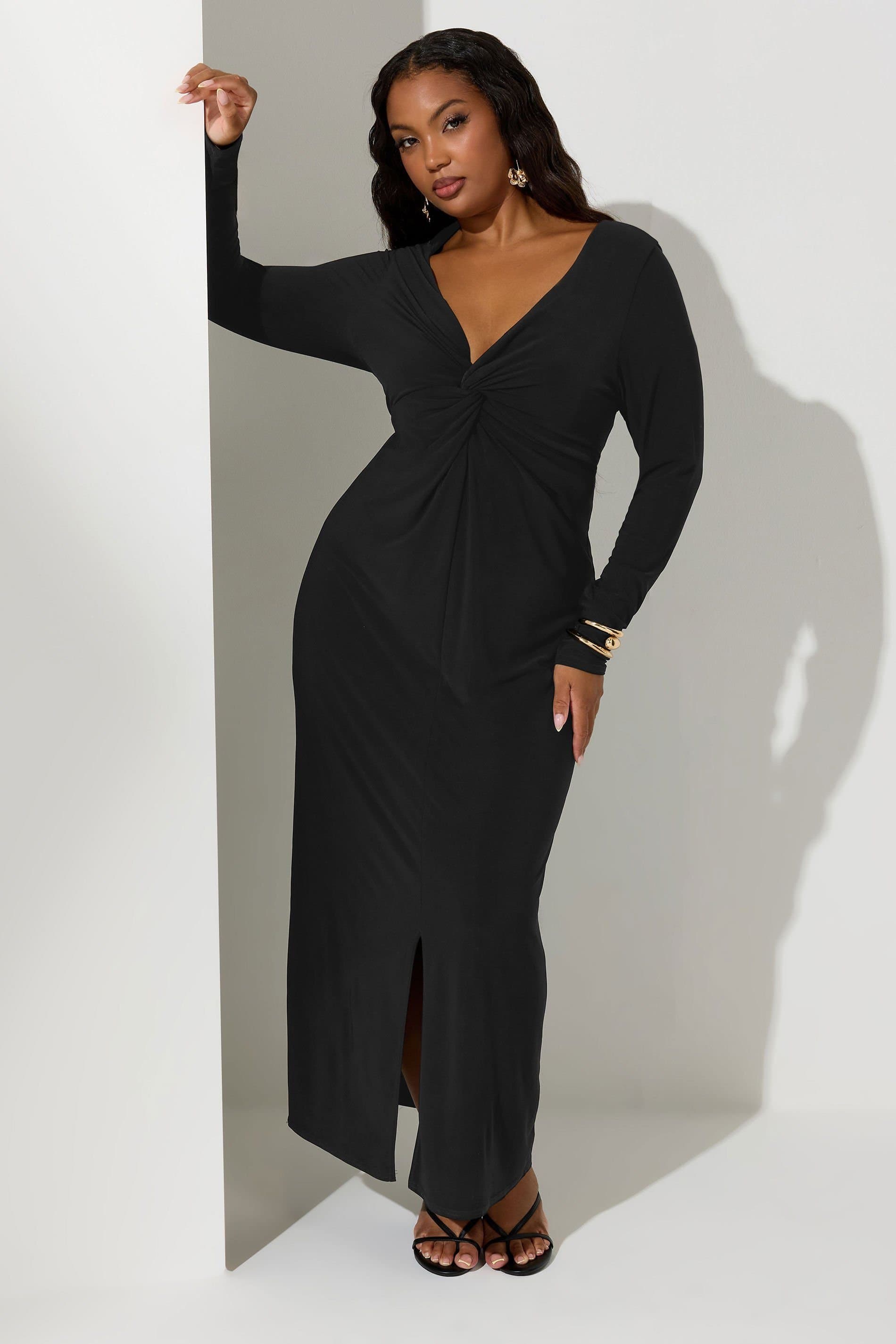 Yours Yours Women's Knot Front Maxi Dress in Black