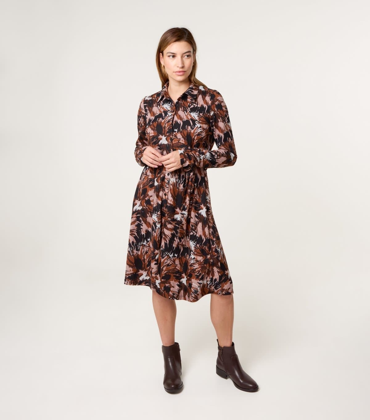 Blue Vanilla Women's Black Patterned Belted Shirtdress Blue Vanilla New Look