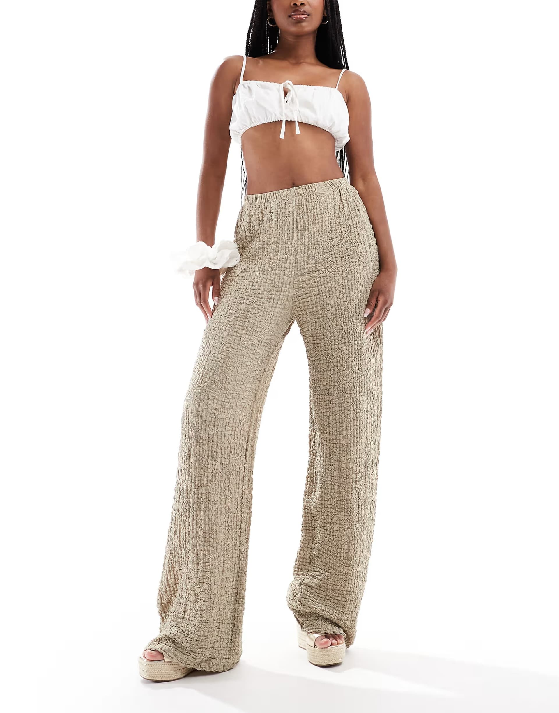 ASOS ONLY textured wide leg trousers in beige