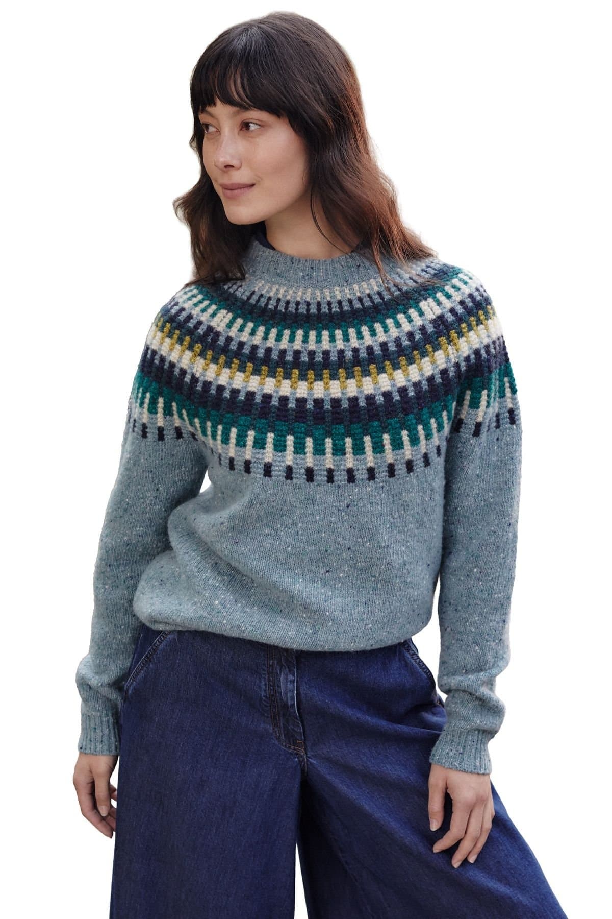 Celtic & Co Celtic & Co Women's Stitch Yoke Sweater in Duck Egg Blue