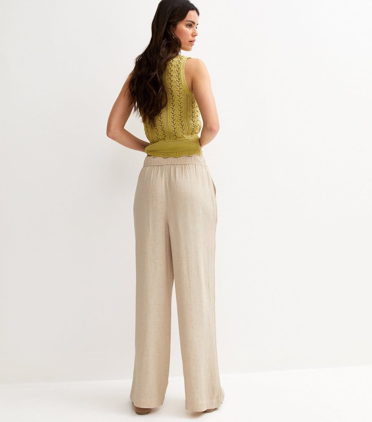 New Look Women's Stone Linen Look Wide Leg Drawstring Trousers New Look - 4