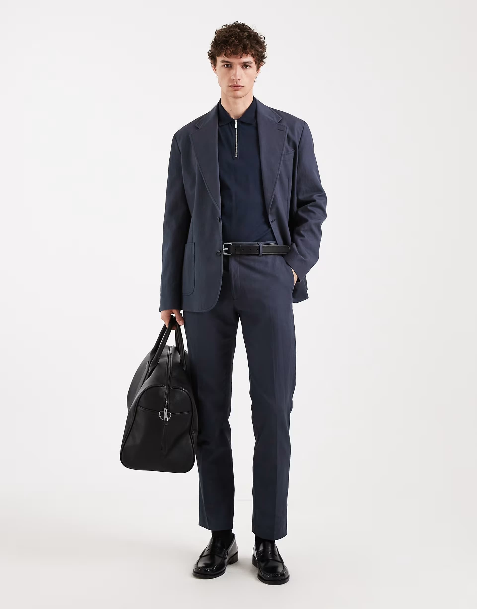 ASOS ASOS DESIGN slim suit trousers in navy cotton linen blend