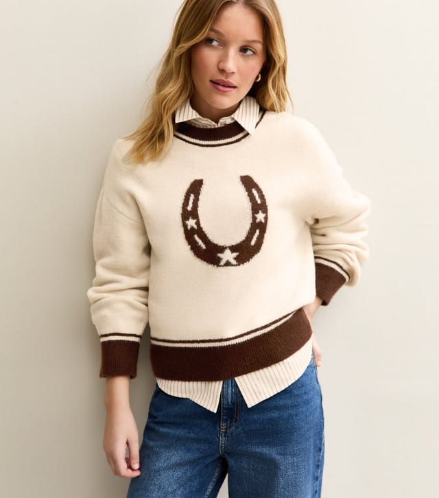 New Look Women's Cream and Brown Horseshoe Jumper New Look - 2