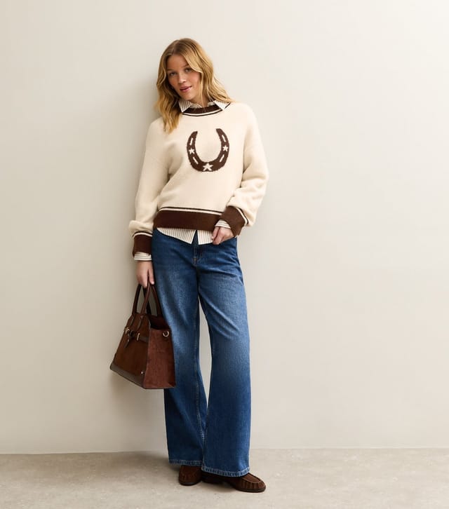 New Look Women's Cream and Brown Horseshoe Jumper New Look - 3