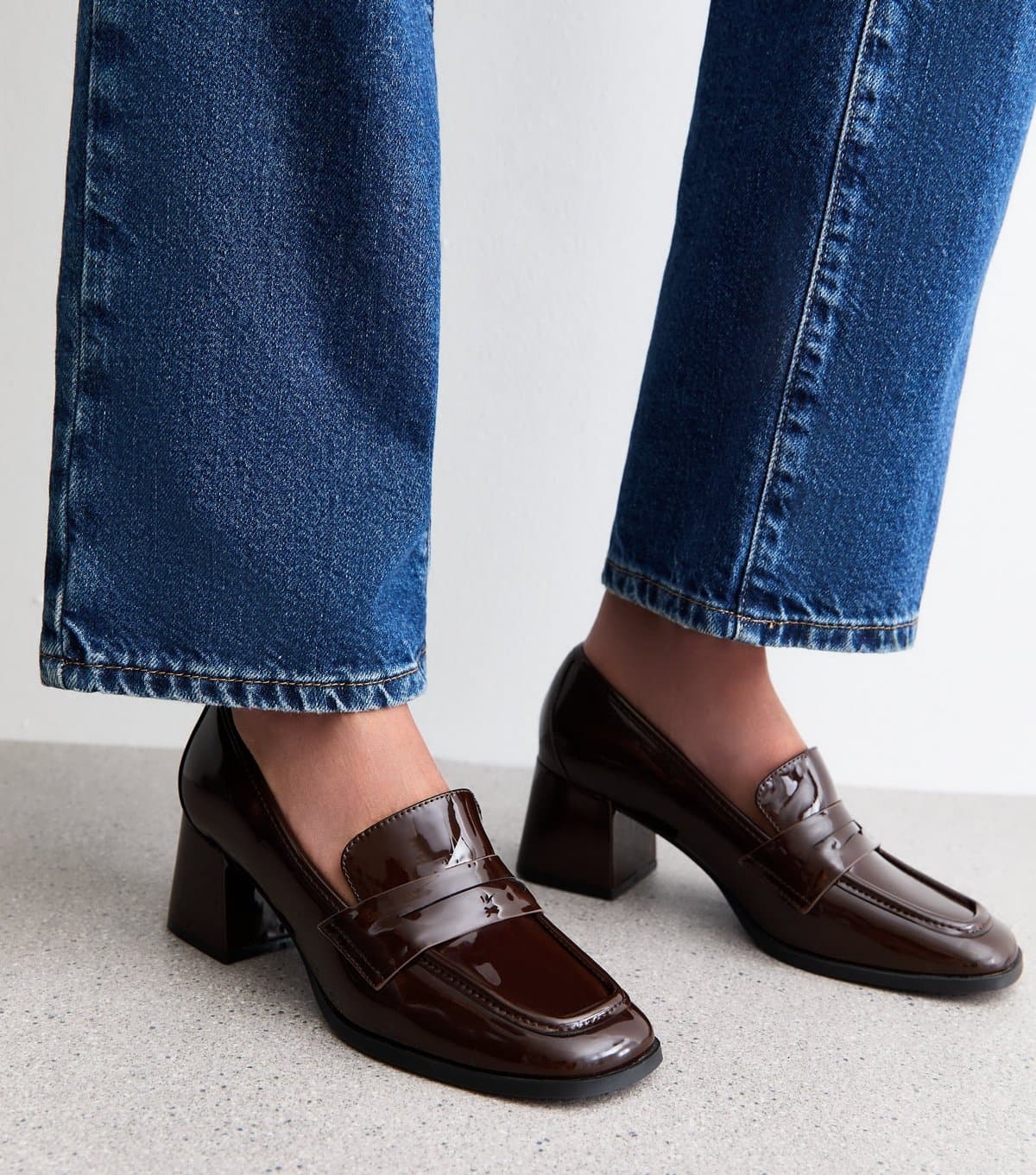 New Look New Look Dark Burgundy Block Heel Loafer Court Shoes Vegan