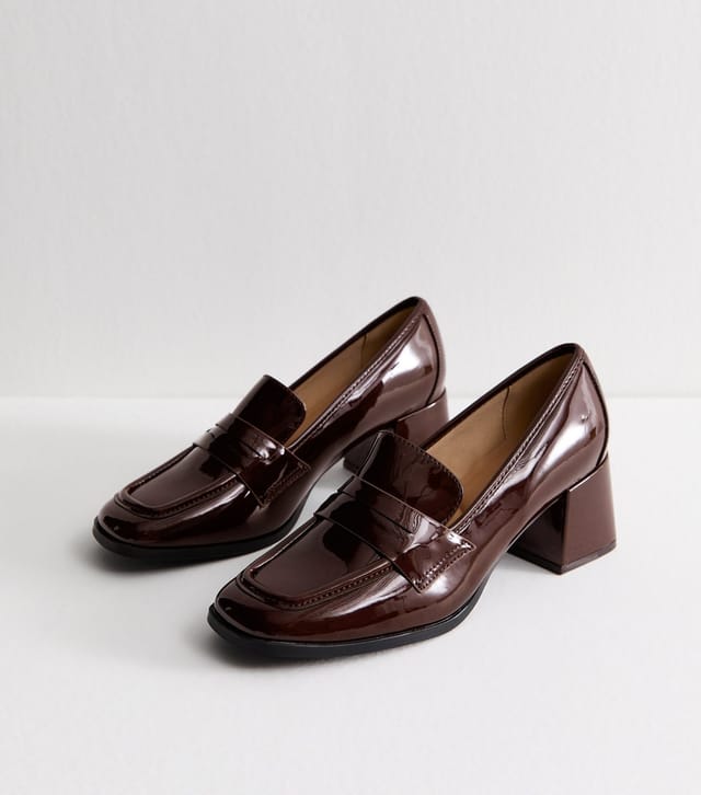 New Look Women's Dark Burgundy Block Heel Loafer Court Shoes Vegan New Look - 2