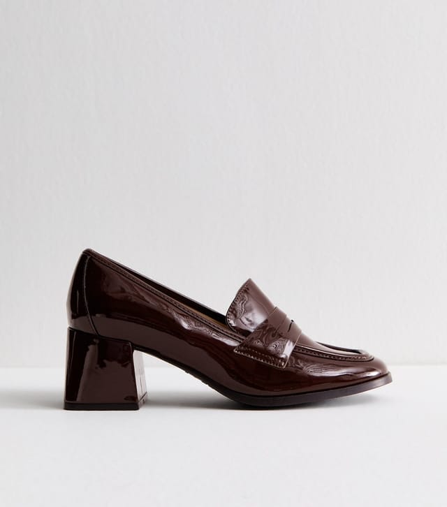 New Look Women's Dark Burgundy Block Heel Loafer Court Shoes Vegan New Look - 3