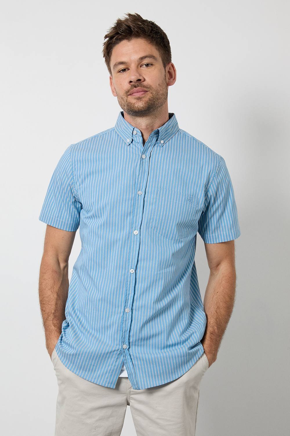 Maine Maine Men's Light Blue Stripe Short Sleeve Shirt - 2