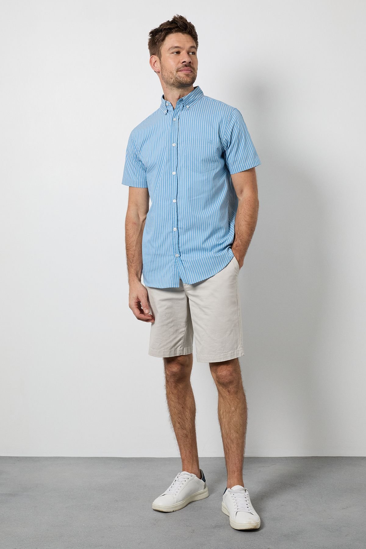 Maine Maine Men's Light Blue Stripe Short Sleeve Shirt - 4