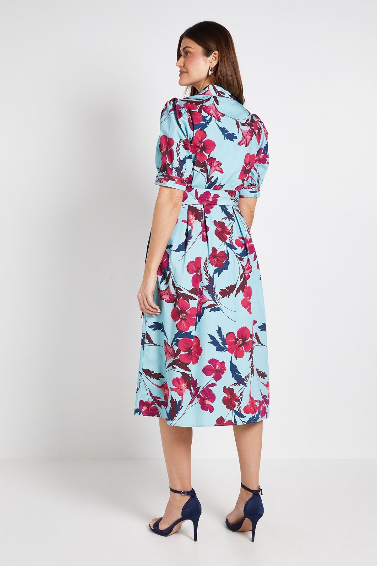 Wallis Wallis Women's Floral Print Pintuck Midi Shirt Dress in Blue - 3