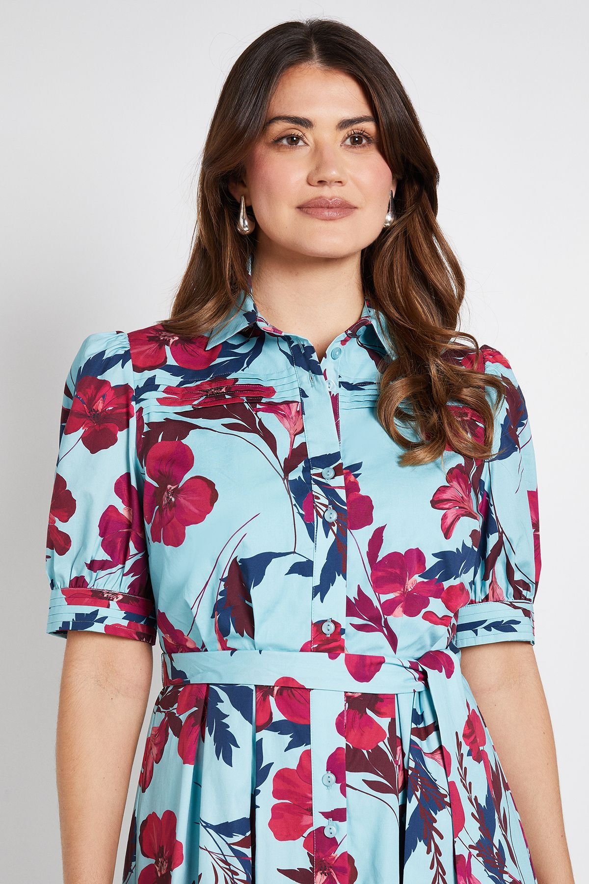 Wallis Wallis Women's Floral Print Pintuck Midi Shirt Dress in Blue - 4