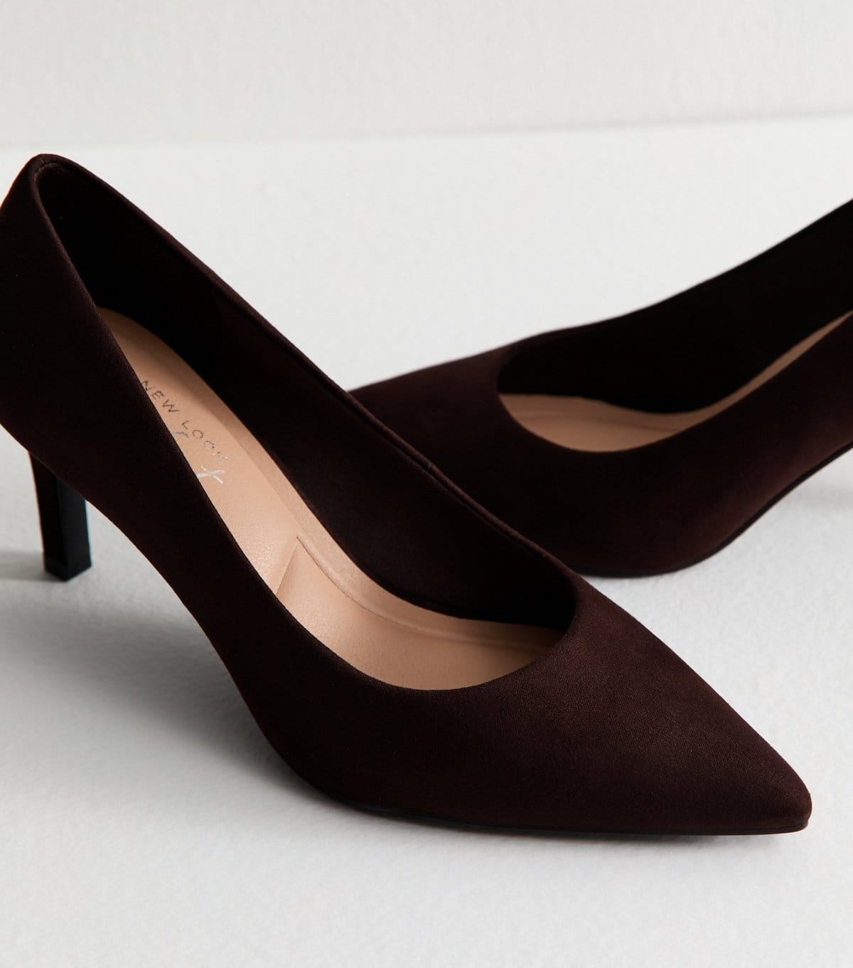 New Look Women's Dark Brown Faux Suede Pointed Toe Court Shoes Vegan New Look - 4