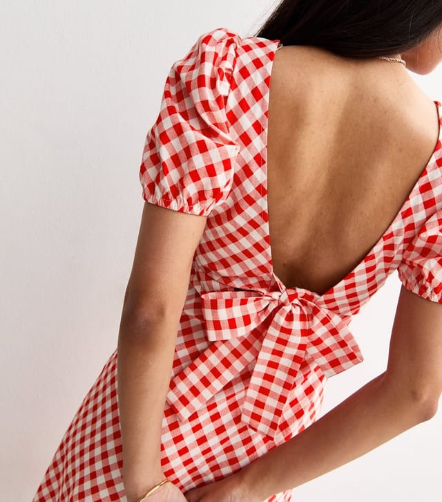 New Look Women's Red Gingham V Neck Midi Dress New Look - 2