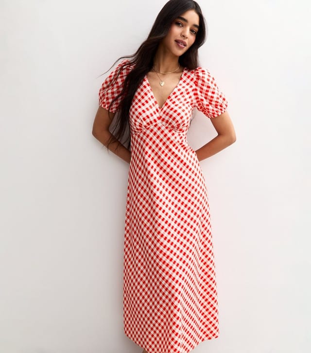 New Look Women's Red Gingham V Neck Midi Dress New Look - 3