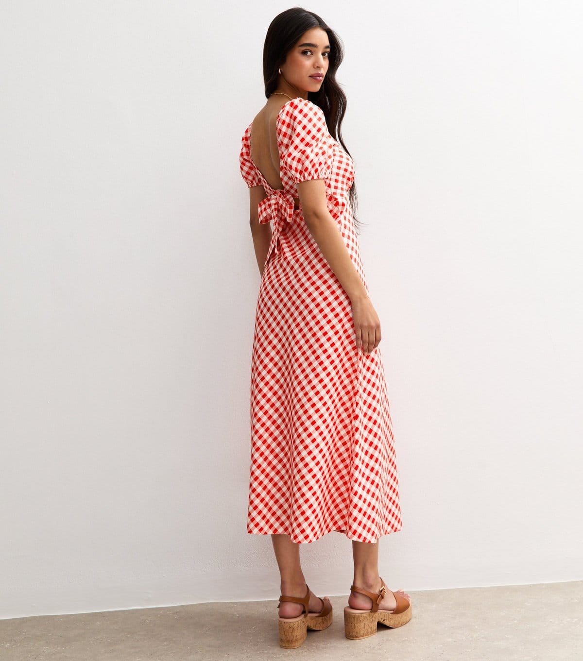New Look Women's Red Gingham V Neck Midi Dress New Look - 4
