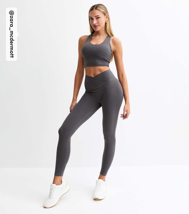Rise Women's by Zara McDermott Dark Grey Stretch Crossover Waist Leggings Rise New Look - 2