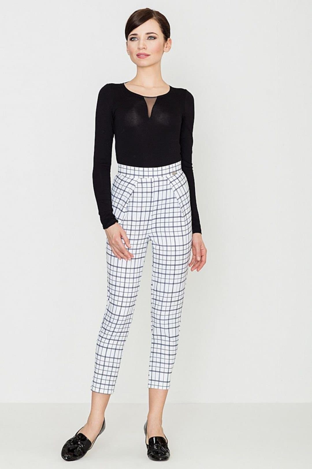 Love Lace Love Lace Women's Retro Check Loose Trousers Elevated Waist in White