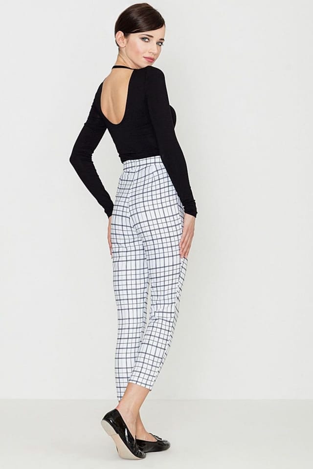 Love Lace Love Lace Women's Retro Check Loose Trousers Elevated Waist in White - 2