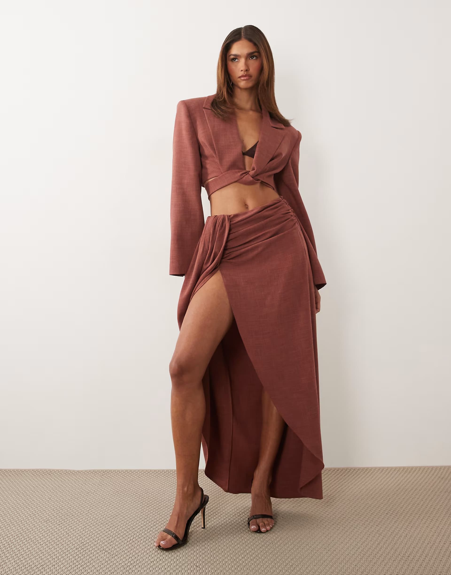ASOS ASOS X THE SOURCED COLLECTION draped maxi skirt in rust