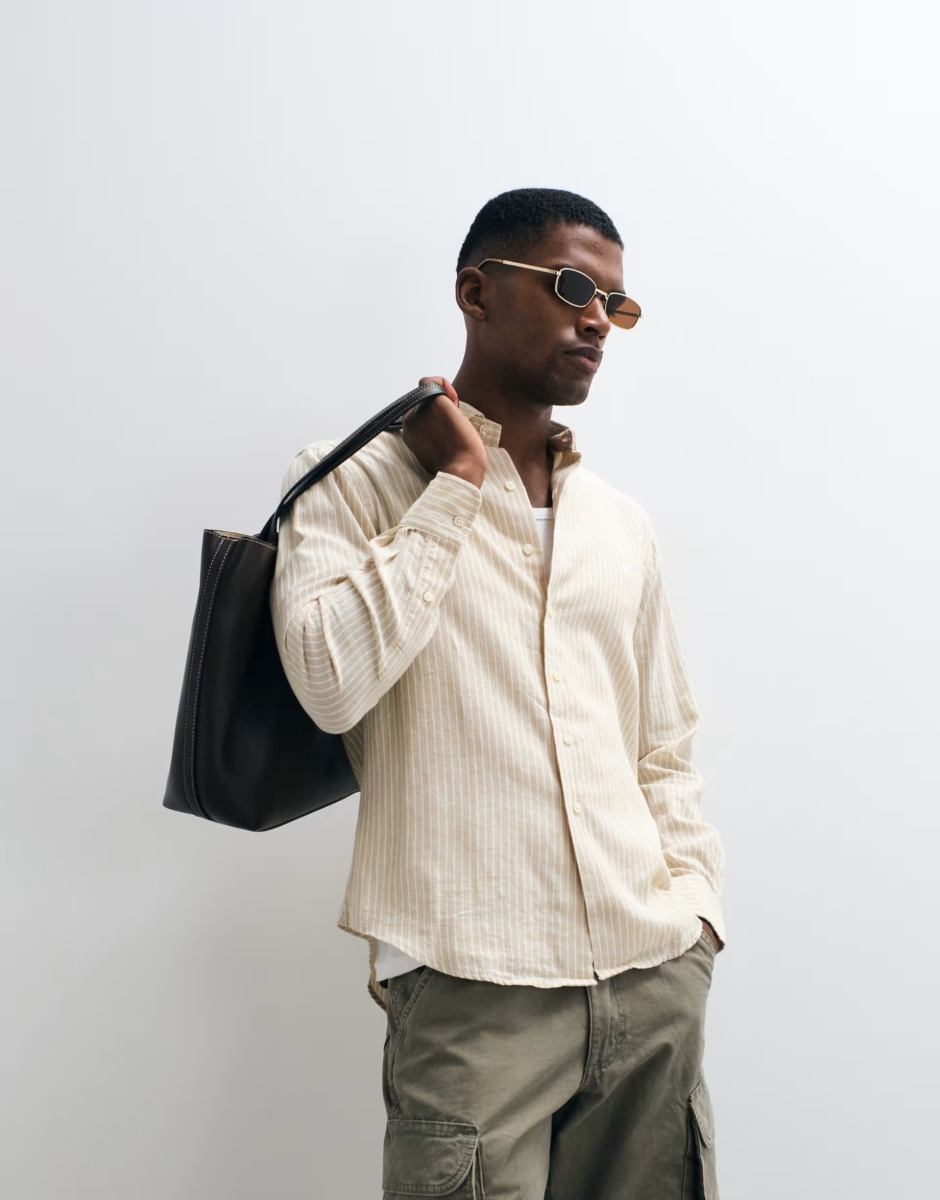 ASOS Polo Ralph Lauren striped long sleeve button up custom fit shirt in beige