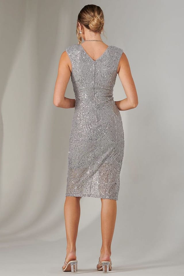 Jolie Moi Jolie Moi Women's Demi Sequin Wrap Slit Bodycon Dress in Grey - 2