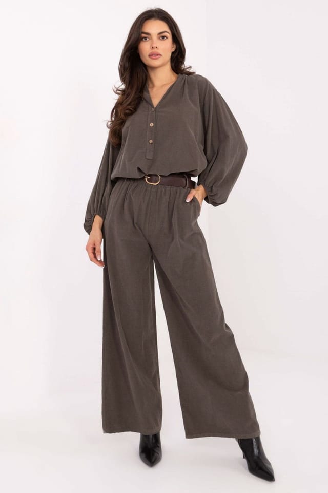 Love Lace Love Lace Women's Everyday Polyester Blouse with Puff Sleeves in Dark Olive - 2