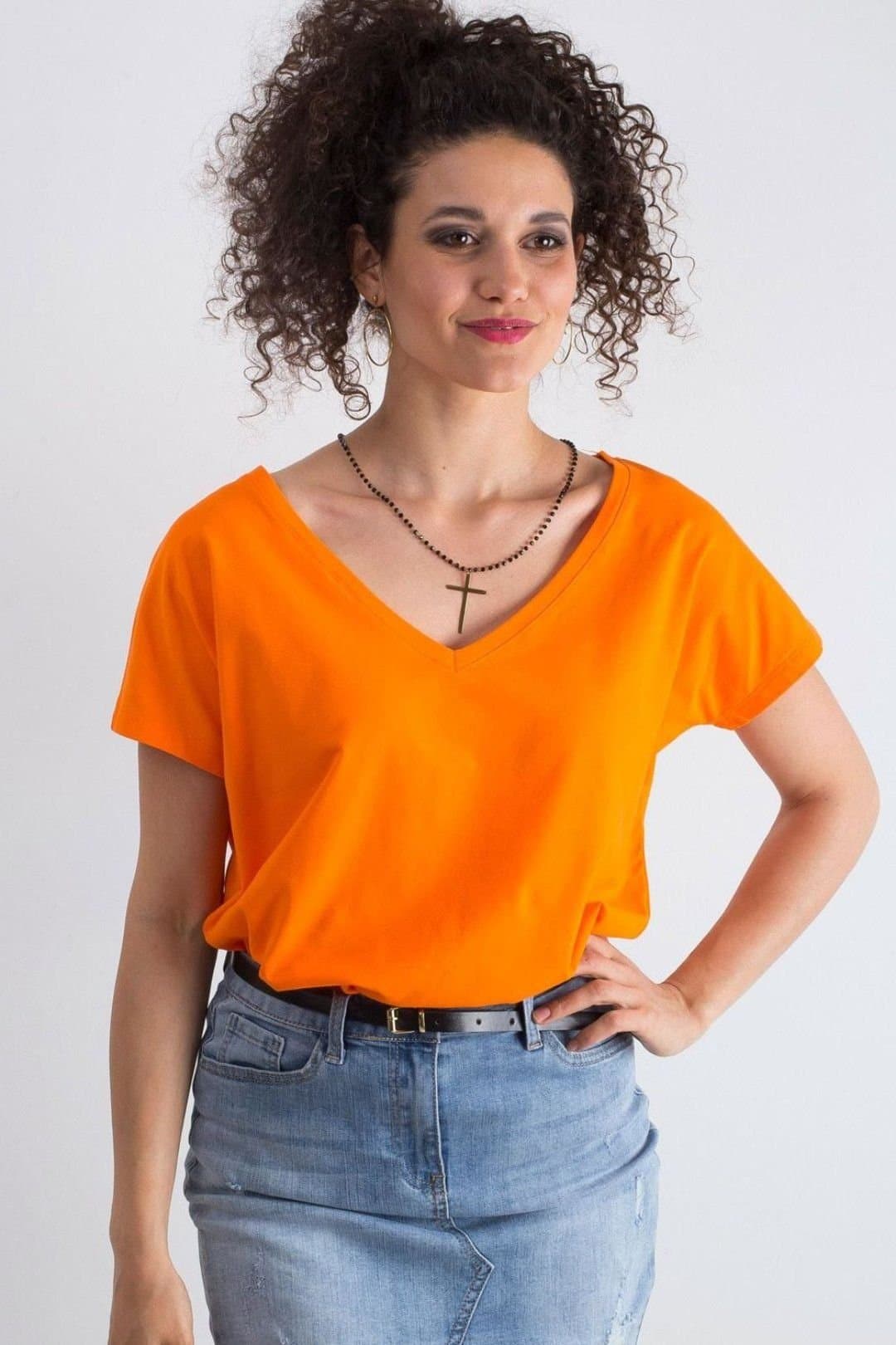 Love Lace Love Lace Women's Short Sleeve Heart Neck T-Shirt for Every Day in Orange