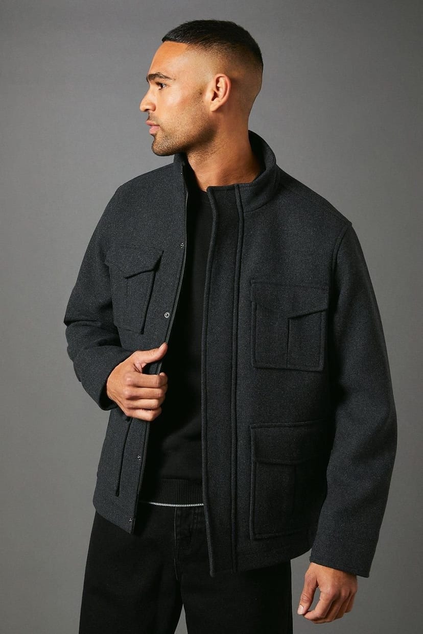 Maine Maine Men's Charcoal Four Pocket Wool Blend Jacket - 1