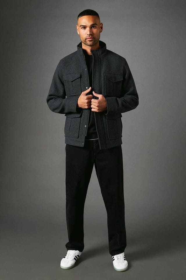 Maine Maine Men's Charcoal Four Pocket Wool Blend Jacket - 2
