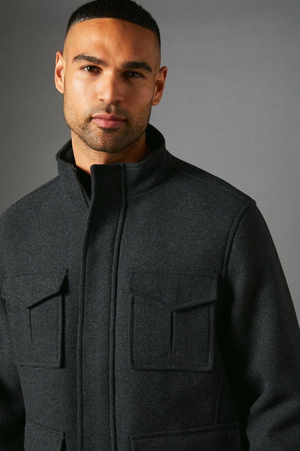 Maine Maine Men's Charcoal Four Pocket Wool Blend Jacket - 4